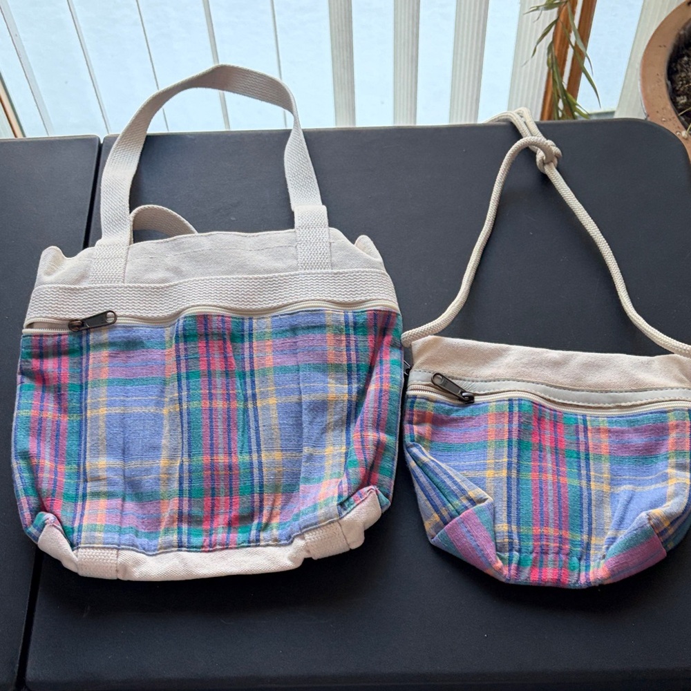 My Maine Bag Set of 2 Plaid Canvas Tote and Crossbody Set
